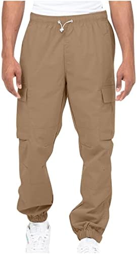 Calças de carga de cargo de diástulos de Dudubaby masculino de calças de bolso de bolso elástico de cor sólida casual