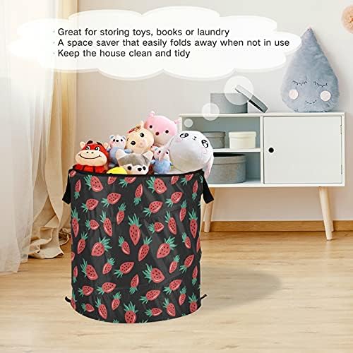 Strawberry Fruit Pop Up Leundry Horty com tampa de cesta de armazenamento dobrável Bolsa de lavanderia dobrável para camping