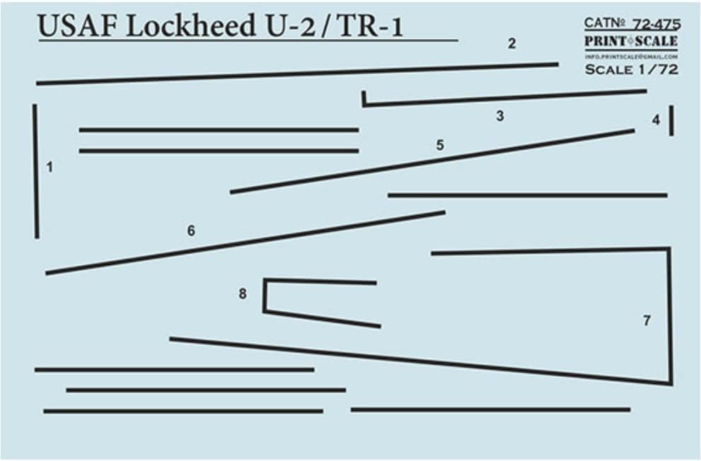 Escala de impressão 72-475 1/72 Decalque Lockheed U-2/TR-1 para aeronaves