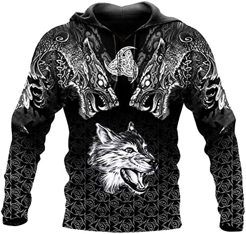 Hoodies totem unissex Viking, 3D Impresso Fenrir Wolf Dragon Valhalla Streetwear Casual Sweatshirt Tracksuit, capuz, 5xl