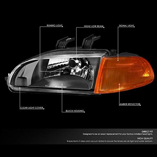 Habitação preta Canto claro Lâmpadas da cabeça do farol+kit de ferramentas compatíveis com Honda Civic 2/3dr 92-95