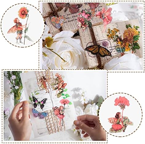 Benospace 90 PCs adesivos de fada de fada vintage Butterfly Flower Scrapbooking Adesivo transparente de suprimentos estéticos botânicos