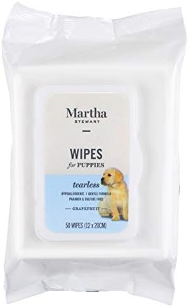 Martha Stewart para Pets Puppy Wipes em toranja | Limpos hipoalergênicos de cães para animais de estimação | Limpos de cães para uso diário e cães com pele sensível, 50 contagem