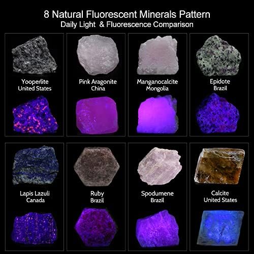 8pcs Cristais naturais e cálculos de cura Conjunto ， Rough Stone Raw Gemstone Irregular Mineral Mineral ， Cristal fluorescente