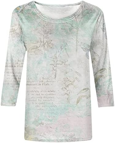 Mulheres 3/4 mangas tops por toda a letra floral blusa estampada roun round pescoço moda camisas 2023 Roupas de verão na primavera