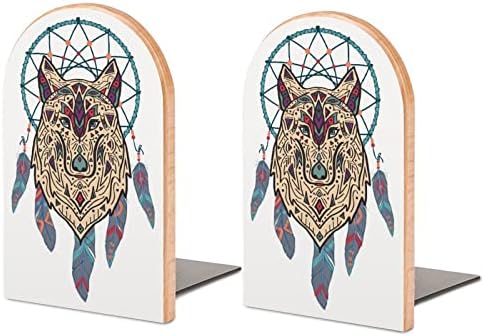 American Indian Tribal Wolf Dream Catcher Wooden BookEnd para Livro de Livros Pesados ​​de Prateleira Ends Office Home Library