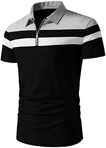A Waterwang masculina as camisas de pólo de manga curta masculina Zip casual Slim Fit Golf T Tops de algodão de retalhos