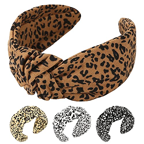 Qianxuan chita de faixa com chapéu de cabeça atada para feminino de pano de leopardo para mulheres Top NOT Bandada para feminino de tecido de tecido Torda de cabelo 4pcs