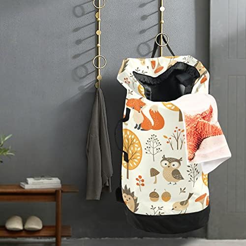 Zoo fox fox coelho floral coruja mochila de lavanderia, bolsa de armazenamento grande com cordão ajustável para o apartamento