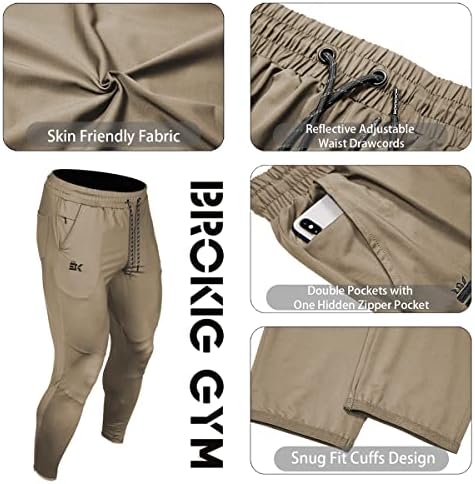 Brokig Mens Lightweight Gym Rogger Pants, calça de moletom masculina com zíper