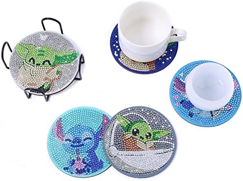 6 PCs Stitch 5D DIY Diamond Art Painting Coasters Kit, Diamond Art Crafts Painting Drinks Coasters, Coaster absorvente