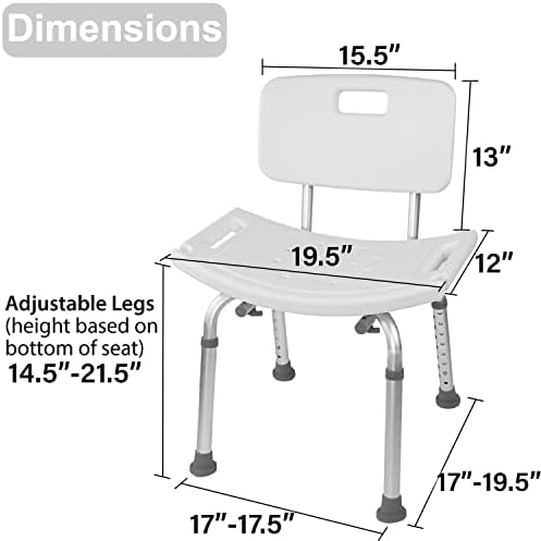 Vaunn Medical Tool Free Assembly Spa Bathtub Ajuste Banco de assento de cadeira de chuveiro com costas removíveis