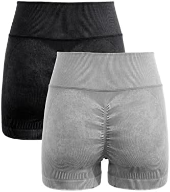Qinsen feminino 2 pacote high shorts de shorts de bikes de barriga de barriga de barriga de barriga sem nervuras