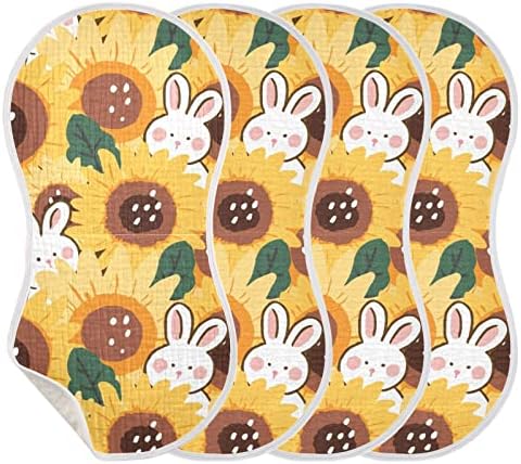 Yyzz de desenho animado coelho coelho de girassol panos de musselina para bebê 4 pacote algodão babadores de panos para meninos