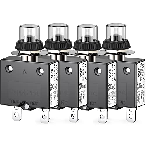 DIYHZ Termal Circuiter, 40 amp Push Button Redefinir disjuntor 32V DC 125/250VAC 50/60Hz com terminais de conexão rápida e botão à prova d'água 4pcs