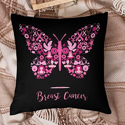 Consciência do câncer de mama com tampas de travesseiro de arremesso de borboleta com almofadas de travesseiro quadrado
