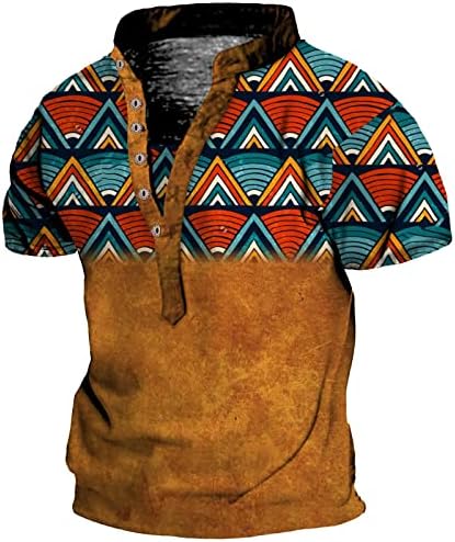 Camisas geométricas astecas masculinas Henry camisetas vintage Tops de manga curta