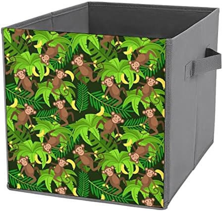 Monkeys Padrão Cubos de armazenamento de tecido dobrável Caixa de armazenamento de 11 polegadas Bins de armazenamento com alças