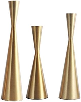 Conjunto de 3 titulares de velas de cônjugues de metal de metal de metal de latão, porta -castiça