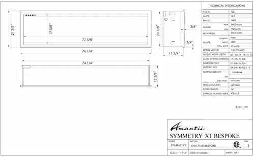 Amantii Symmetry sob medida de 74 lareira elétrica extra alta