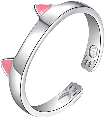3 anéis de dedos para mulheres divertidas jóias amantes ajustáveis ​​jóias anel de estimação prateada s925 gato animal aberto