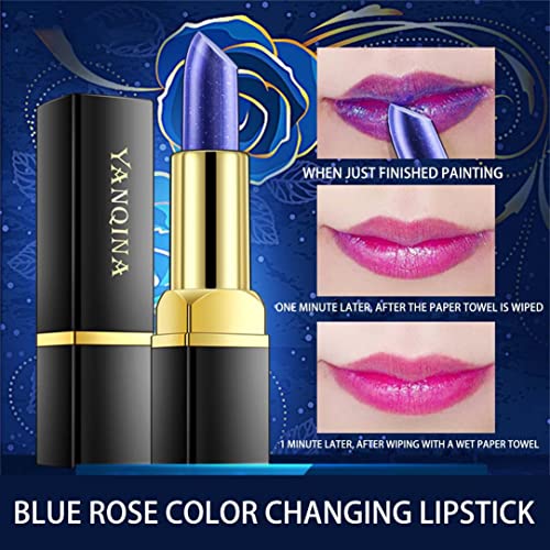 Lipstick hidratante duradouro, Yanqina Descoloração mágica Batom de temperatura de Rose Blue-rose alterando o flash com flash