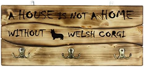 Corgi galês, um peg de parede de madeira, cabide com a foto de um cachorro