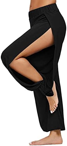 Calça feminina cintura elástica petite calça de café curta feminino em exercício de alongamento alto ioga dividida