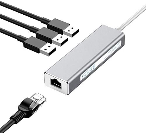 Hub USB 3.1 Tipo C, adaptador de alumínio tipo C com 3 portas USB 3.0 e 1 porta de cartão Ethernet Gigabit, ajuste para