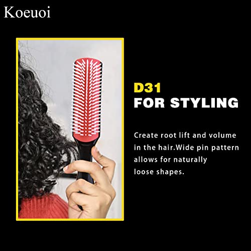 Escova de cabelo de 9 fileiras de Koeuoi para cabelos encaracolados, escova de cabelo clássica preta de estilo