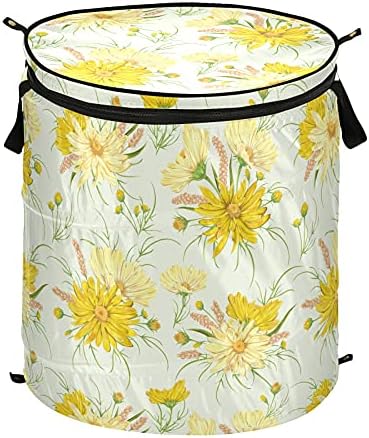 Alaza 50 l Cesta de lavanderia dobrável, Flores de camomila cestas de armazenamento pop-up para banheiro do armário