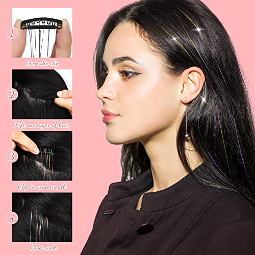15 peças Glitter Hair Tinsel com clipe Dazzle Tinsel Hair Extensions Resistente ao calor Fairy Hair Bling para Meninas