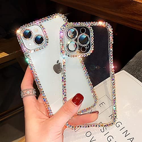 Poowear Compatível com iPhone 13 Pro Max Case Luxury bling shinestone glitter telefone de telefone para mulheres menina 3d diamante silicone clear protetor capa