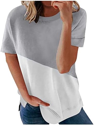 Camisa feminina manga curta colorido de goma de moda bloco colorido camisetas de verão túnica casual básica bloqueios