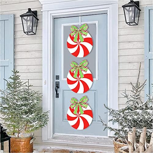 3 peças porta de natal sinal de natal penduramento sinal de hortelã -pimenta decorações de parede de parede de natal,