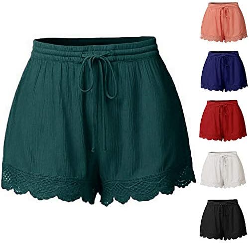 Shorts femininos de tamanho grande cintura elástica casual cordas de renda confortável calça de guarnição