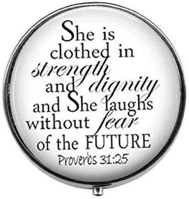 Provérbios 31:25 Caixa inspiradora/pílula da mulher - Caixa de força vintage e dignidade Caixa de comprimidos de arte -