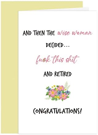 Cartão engraçado de aposentadoria para mulher, cartão de aposentador hilário para colega deixando o trabalho, rude parabéns