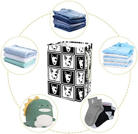 Black White Hipster Bull Bull Pattern Laundry Basket Storage Sacos embutidos com suportes destacáveis ​​cesto de roupa dobrável para brinquedos organização de roupas