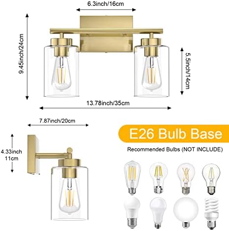 Luminárias de banheiro, luz de vaidade de latão escovada, iluminação de arandelas de parede dourada, luzes modernas