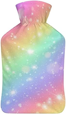 Garrafa de água quente do céu arco -íris com capa macia bolsa de água quente para os pés da mão no pescoço ombro mais quente
