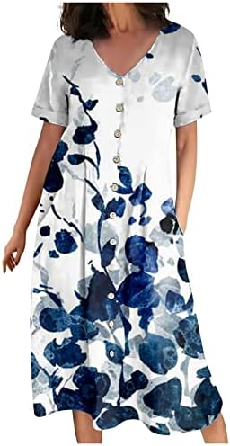 Dyguyth Button Down Dress For Women, camisetas T Dress Vestido elegante estampa floral vestido solto de verão Plus