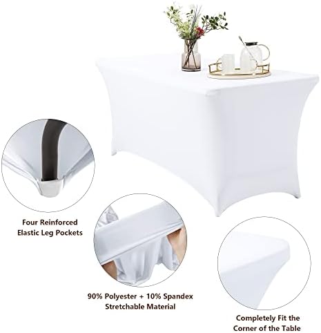 Jieqier Spandex Table Tampa 6 pés 4 pacote, toalhas de mesa de estrias para mesas dobráveis ​​padrão, toalhas de mesa retangulares universais