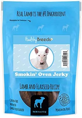 Raças saudáveis ​​Redbone Coonhound Smokin 'Lamb e receita de linha de linhaça guloseimas de cachorro Jerky 4 oz