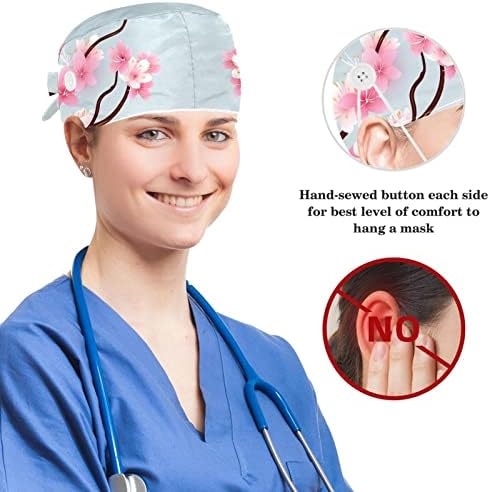 Padrão de frutas Chapéu de trabalho de trabalho Tampa ajustável com botões e cabelo arco -arco para enfermeiro e médico