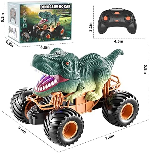 Carro de dinossauro de controle remoto Bennol para meninos crianças 4-7, 2,4 GHz RC Toys de caminhão de dinossauros para crianças,