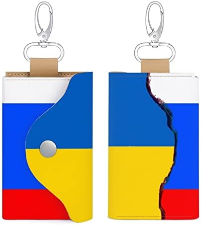 Bandeira russa e ucraniana Caso de couro portátil Sacos de carteira portáteis com ganchos -chave para homens Mulheres