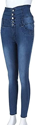 Jeans de cintura alta magra clássico clássico jeans jeans bolsos de calça de bota de bootcut jeans