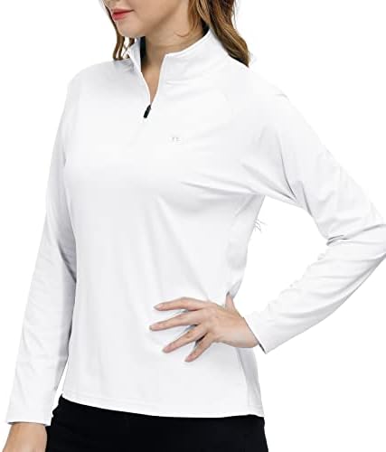 Jinshi Womens Golf Polo Camisetas, camisas de zíper de manga comprida, respirável para baixo de proteção solar rápida.