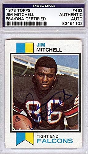 Jim Mitchell autografou 1973 Topps Card 463 Atlanta Falcons PSA/DNA 83461102 - Cartões de futebol autografados da NFL